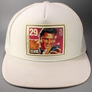 Vintage Elvis Presley Stamp Hat Cap Snapback Trucker Mesh White Rockabilly USA